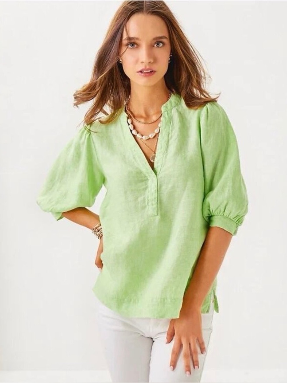 Lilly Pulitzer Mialeigh Linen Top Jade Lime Resort Size 4